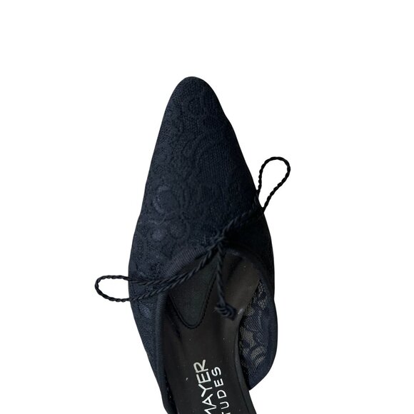 PAUL MAYER Attitudes Black Lace Bow Mules Flats Size 6 NEW NWOB - Picture 3 of 7